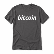 Simple Bitcoin original artwork on a asphalt Bella + Canvas 3001 T-shirt, realistic upright flatlay on a white background