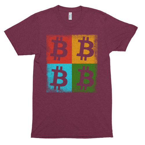 Bitcoin Logo Colorful Squares Tshirt - Cranbery t shirt