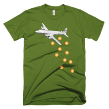 Unique Bitcoin Airplane Bomber Tshirt - BTC Logo - Olive t shirt