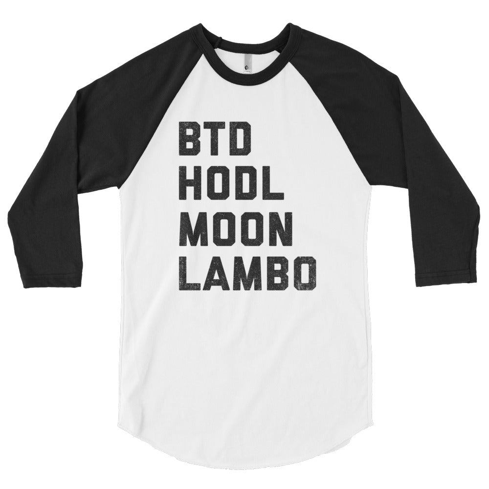 Buy The Dip, HODL, Moon, LAMBO Crypto Shirt  Bitcoin 3/4 sleeve raglan shirt