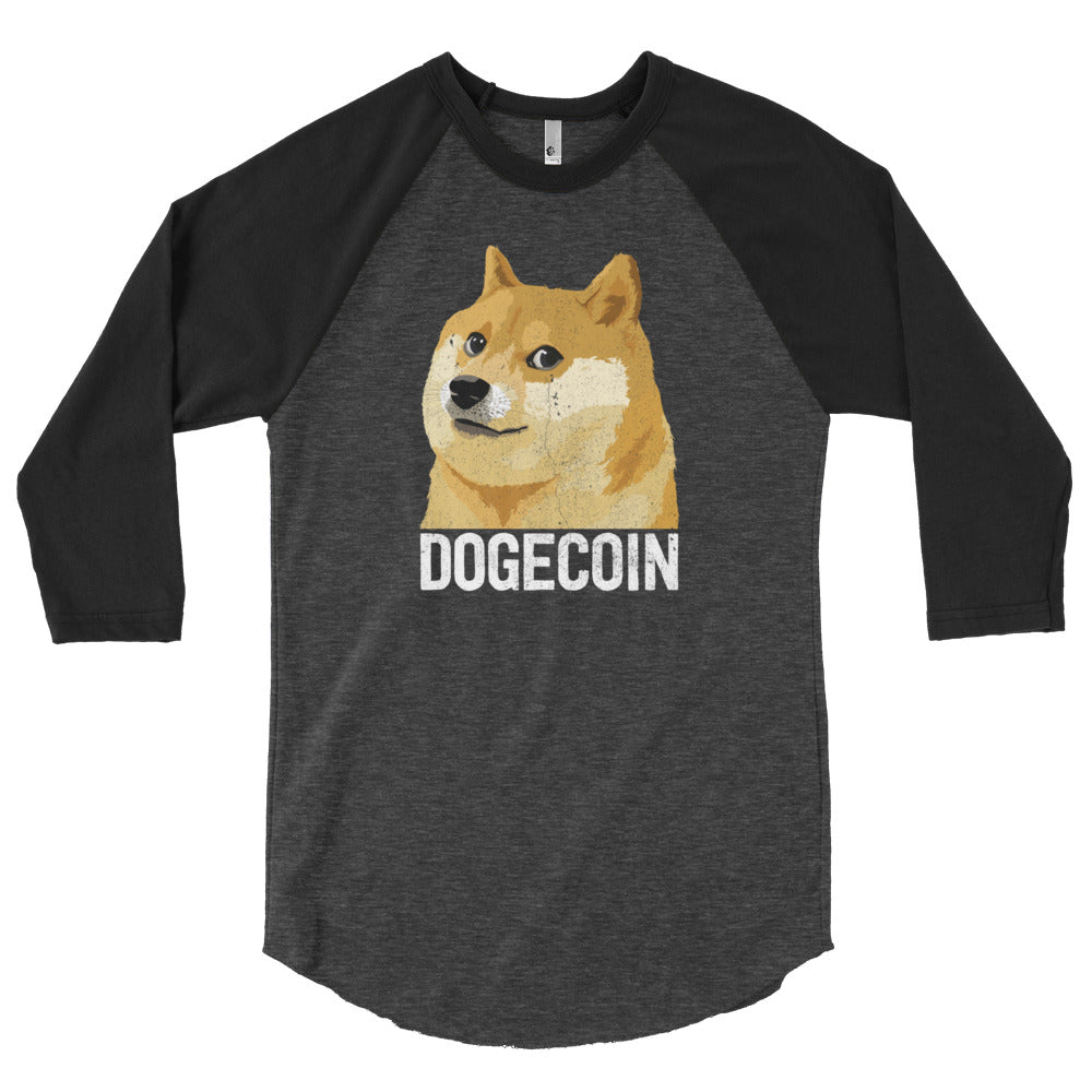 Dogecoin DOGE Distressed Crypto Shirt 3/4 sleeve raglan shirt