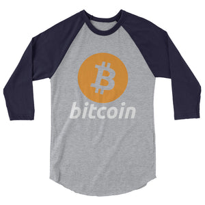 Bitcoin Tshirt Logo Long Sleeve Raglan - Blue / Grey t shirt