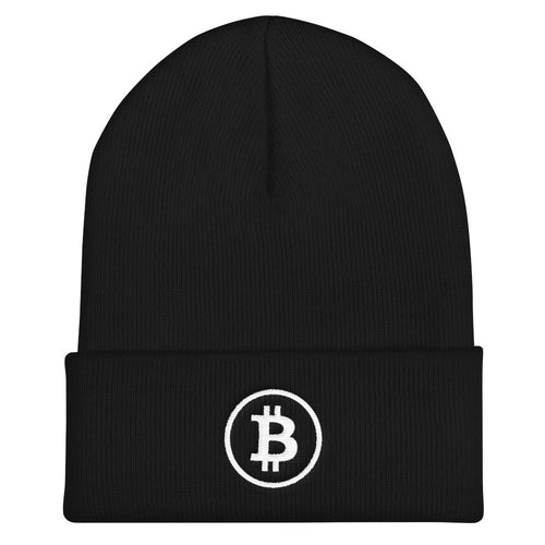 Black Bitcoin Symbol Cuffed Beanie