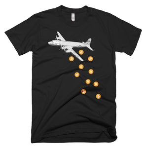 Unique Bitcoin Airplane Bomber Tshirt - BTC Logo - Black t shirt