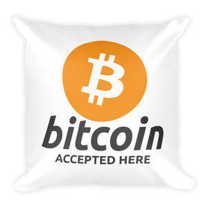 Bitcoin Accepted Here Logo / Symbol Square Pillow