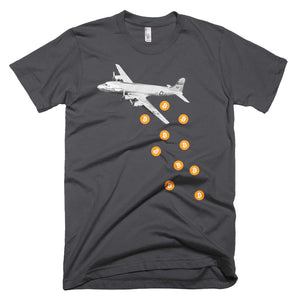 Unique Bitcoin Airplane Bomber Tshirt - BTC Logo - Asphalt Grey t shirt