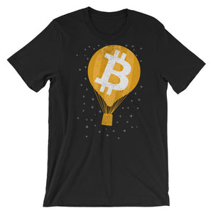 Bitcoin Hot Air Balloon in the Stars Vintage Look BTC Cryptocurrency Tshirt | Short-Sleeve Unisex T-Shirt