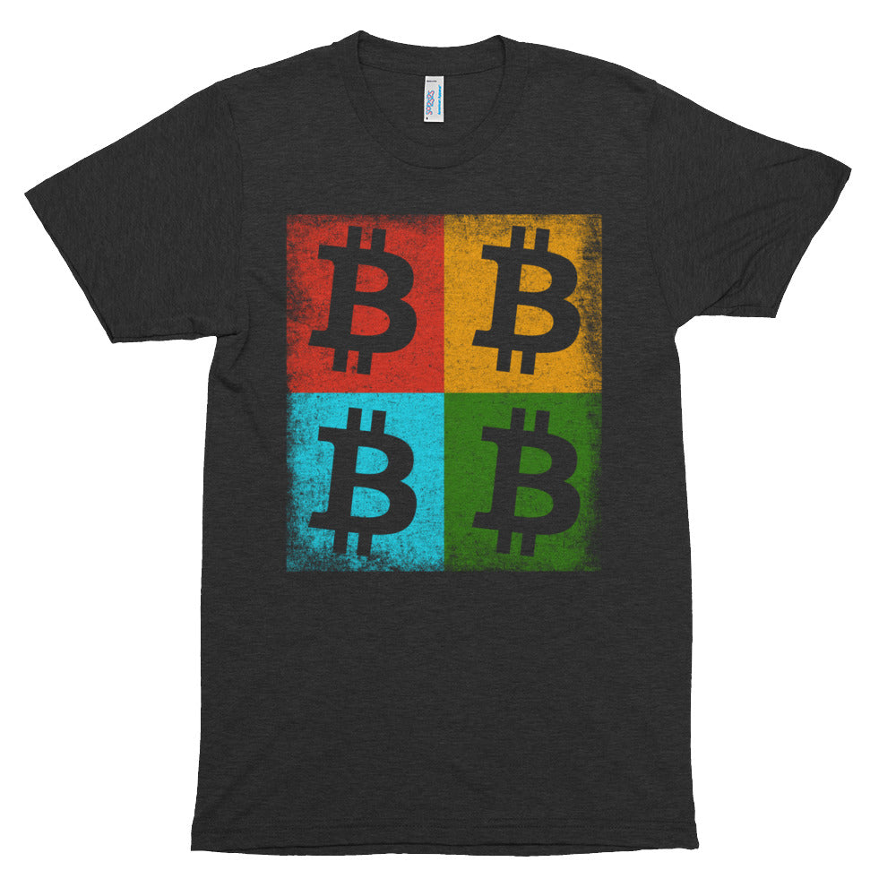Bitcoin Logo Colorful Squares Tshirt - Black t shirt