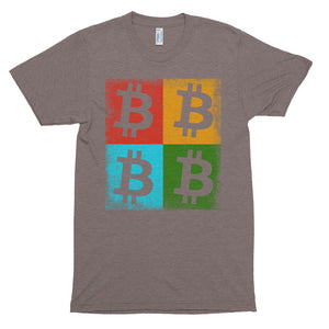 Bitcoin Logo Colorful Squares Tshirt - Brown t shirt