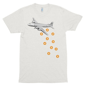 Unique Bitcoin Airplane Bomber Tshirt - BTC Logo - White t shirt