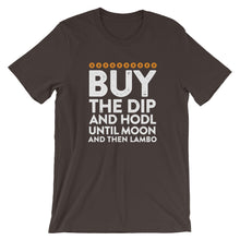 Bitcoin Buy The Dip, Hodl, Moon, Lambo Tshirt - Brown t shirt