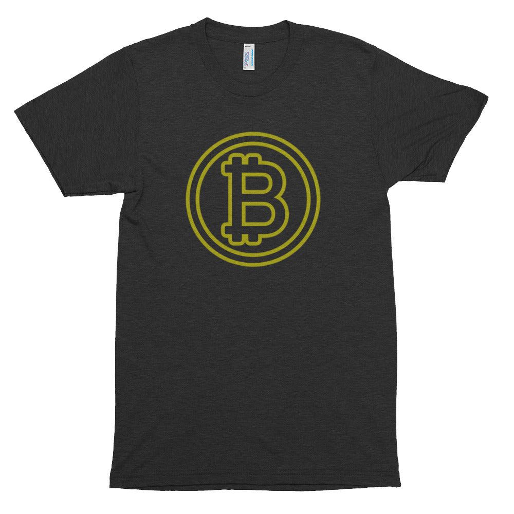 Bitcoin Logo Yellow Glow T Shirt | Black t shirt