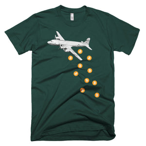 Unique Bitcoin Airplane Bomber Tshirt - BTC Logo - Forest Green t shirt