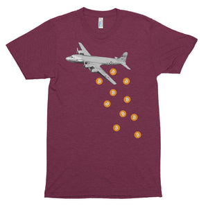 Unique Bitcoin Airplane Bomber Tshirt - BTC Logo - Cranberry t shirt