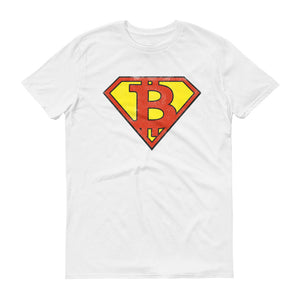 Bitcoin Vintage Distressed Superman Logo Funny & Unique Tshirt | BTC Short-Sleeve T-Shirt