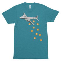 Unique Bitcoin Airplane Bomber Tshirt - BTC Logo - Blue t shirt