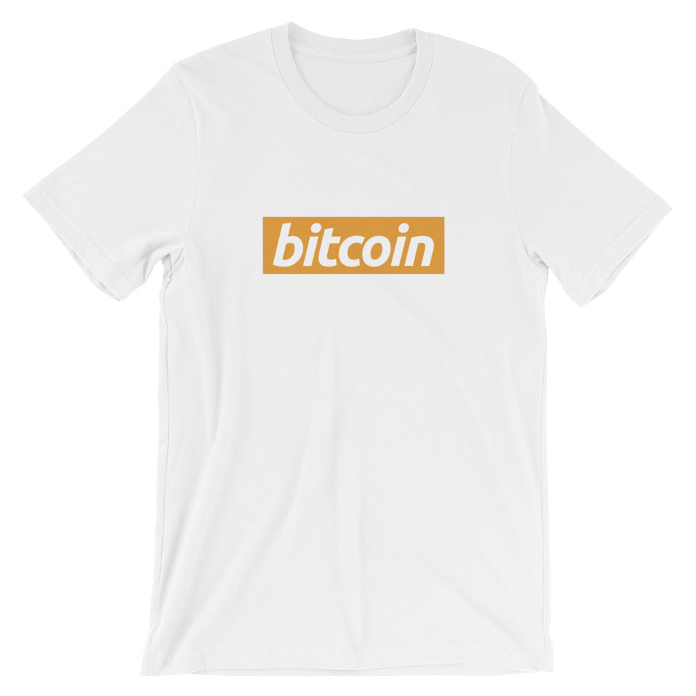 Bitcoin Orange Block Logo Tshirt - White t shirt