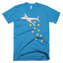 Unique Bitcoin Airplane Bomber Tshirt - BTC Logo - Blue t shirt