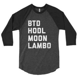 Buy The Dip, HODL, Moon, LAMBO Crypto Shirt American Apparel Bitcoin 3/4 sleeve raglan shirt