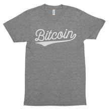 Bitcoin BTC Baseball Script Logo Tshirt - Grey t shirt